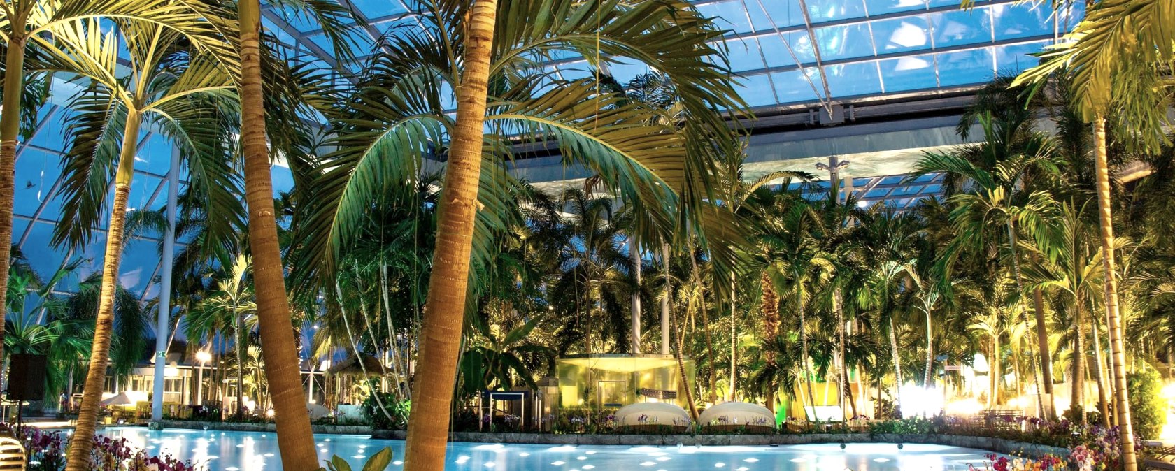 Therme Euskirchen, Baden unter Palmen am Abend, © Therme Euskirchen Therme Euskirchen, Baden unter Palmen am Abend, © Therme Euskirchen