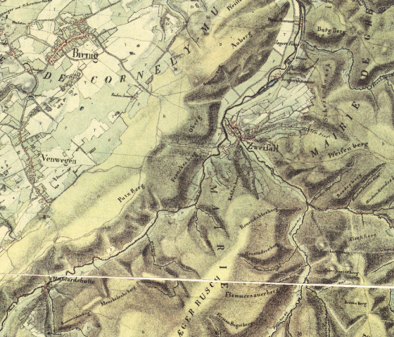 Kartenauschnitt, © Geobasis NRW, „1801–1828 Kartenaufnahme der Rheinlande (Tranchot/v. Müffling) 1:25 000“, bereitgestellt über TIM-online NRW Kartenauschnitt, © Geobasis NRW, „1801–1828 Kartenaufnahme der Rheinlande (Tranchot/v. Müffling) 1:25 000“, bereitgestellt über TIM-online NRW