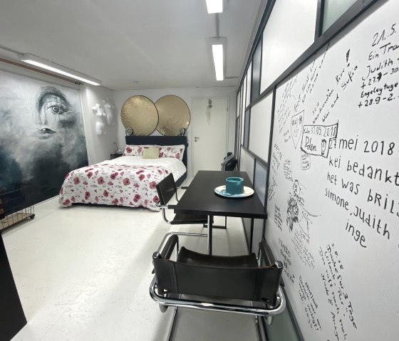 Studio with guestbook wall