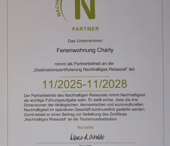 Urkunde qualifiziertes Unternehmen, &copy; Nordeifel Tourismus GmbH & Ferienwohnung Charly